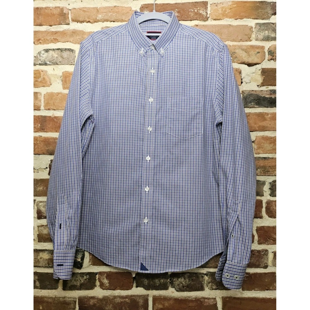 UNTUCKit Shirt Mens M Button Front Red Blue Check Long Sleeve Casual Slim Fit